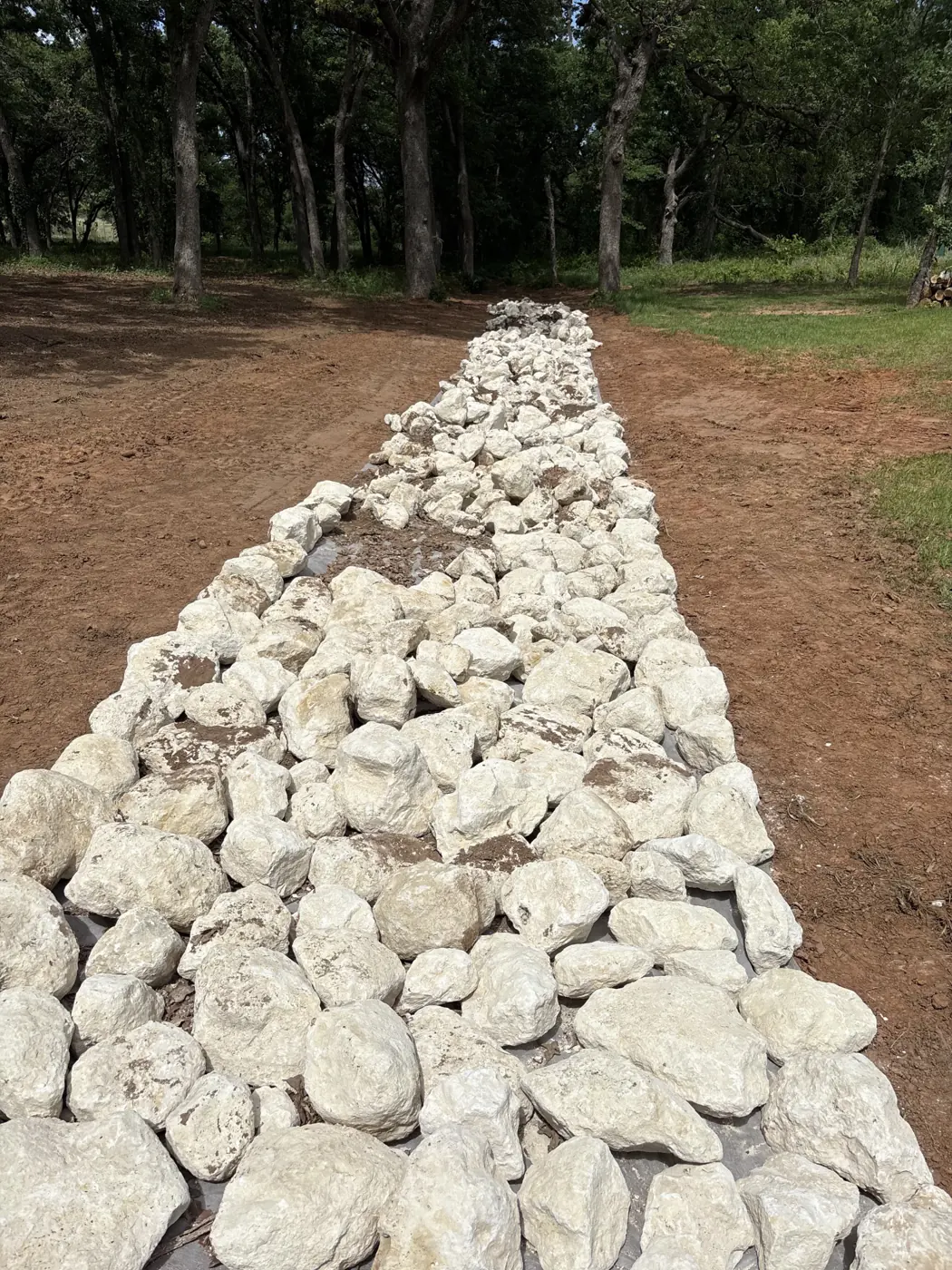 Close-up of placed rock in a drainage swale, Central Texas