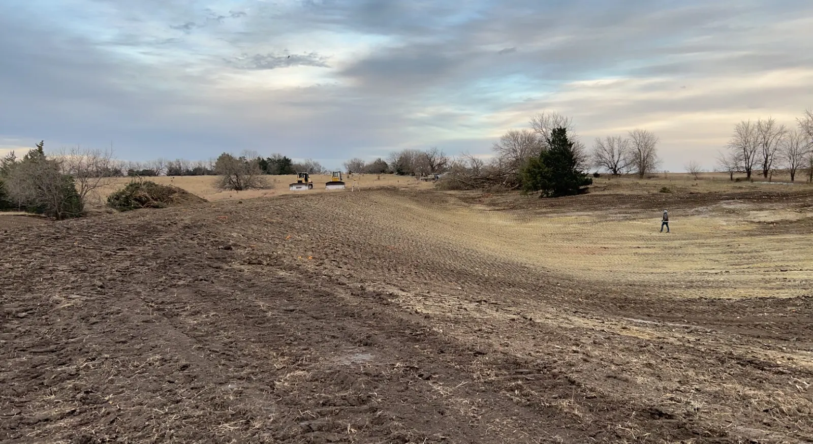 Rural Kansas field shaped and graded for earthwork